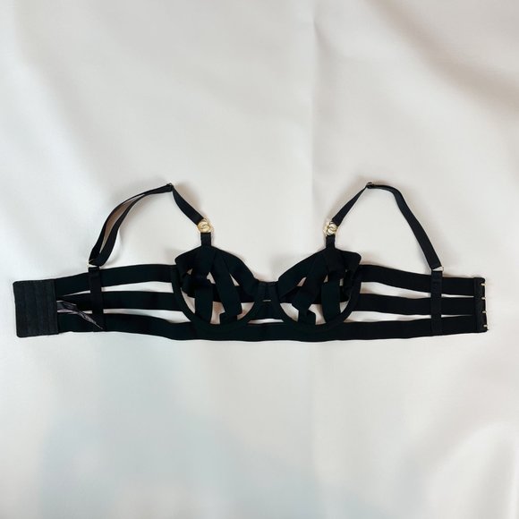NWOT Victoria's Secret Bra 32B Unlined Balconet Strappy Banded Black B922 - Picture 4 of 7
